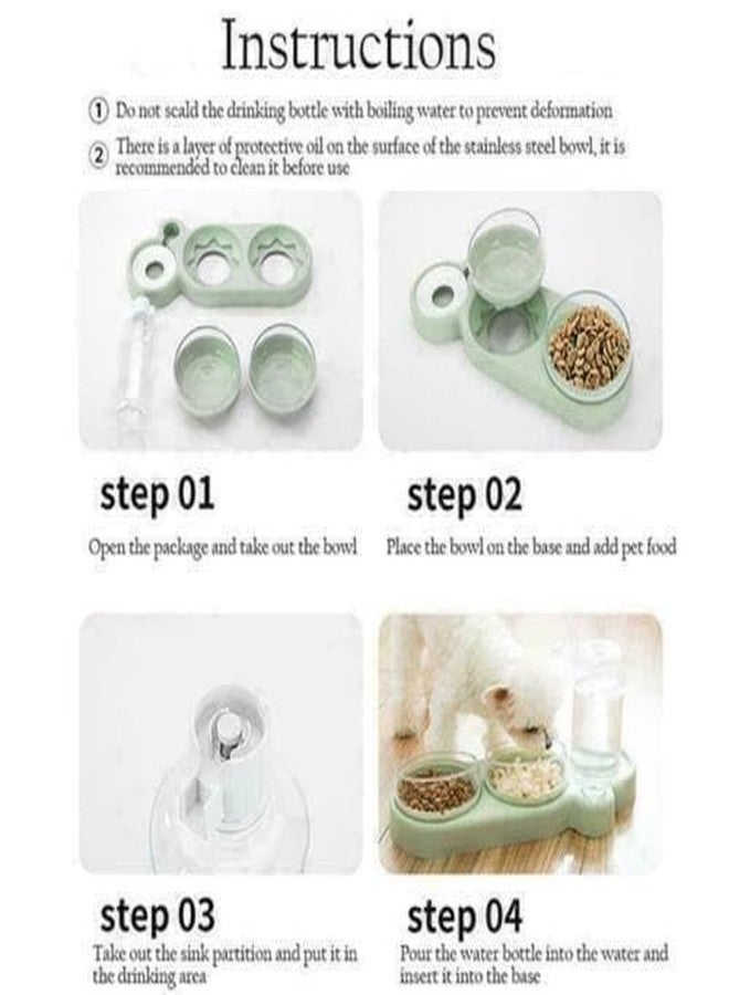 Lampostick Food and Water Plastic Raised Cat Dishes Automatic Water Feeding 3 in 1 Pet Double Bowls 2 Food Bowls 1 Water Feeder Set Food Feeder Set for Cats Puppy Small Dogs (Green, Pack of 1) - Image 3